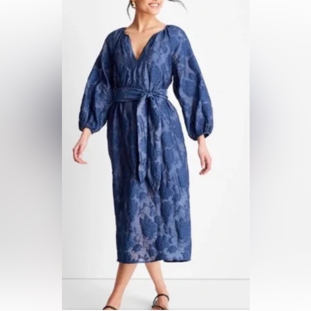Women's damask Puff Sleeve sash Midi Dress Future Collective with Jenny K. Lopez
